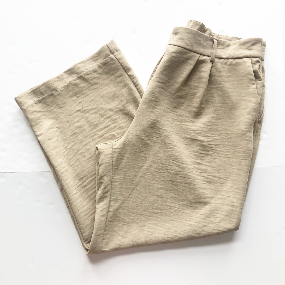 Rachel Zoe Pants Womens 12 Tan Wide Leg Pleated Trousers High Rise Cropped